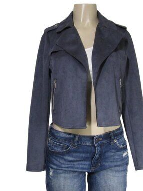 BY ANTHROPOLOGIE Faux Suede Moto Expressway Biker Crop Jacket Boho Open Front S